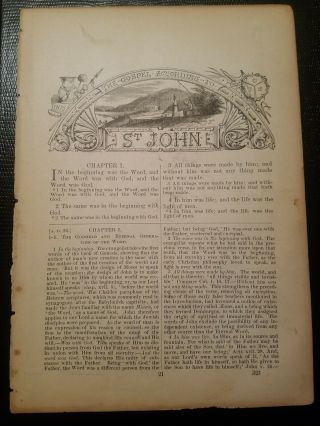 1882 Title Page To John Pictorial Bible Leaf Steel Engraving Rare Antique
