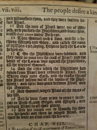 1630 Kjv Bible Leaf/page Gothic Print 1st Samuel Rare First Cambridge Edition