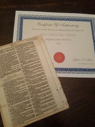 1630 Kjv Bible Leaf/page Gothic Print Numbers Rare First Cambridge Edition