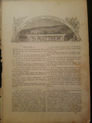 1882 Title Page To Matthew Pictorial Bible Leaf Steel Engraving Rare Antique