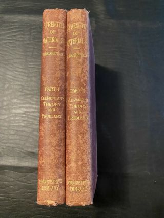 Elements Of Strength Of Materials S.  Timoshenko 1930 1st Editions Volumes 1 & 2