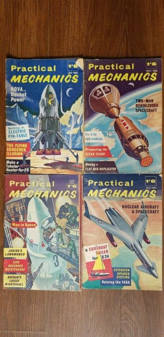 Four 1960s Practical Mechanics Magazines Space Age Covers
