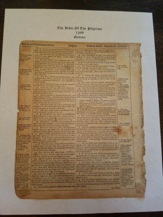 1599 Geneva Bible Page Leaf Mounted Ready To Frame Judges Pilgrim 
